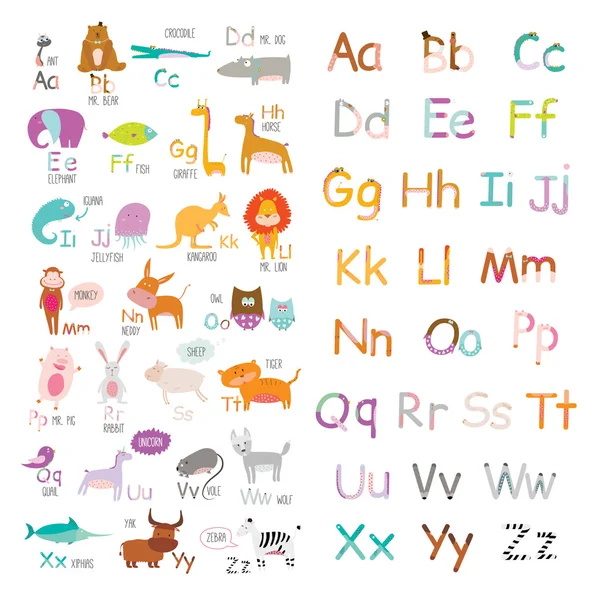 Alphabet zoo avec des animaux drôles — Image vectorielle