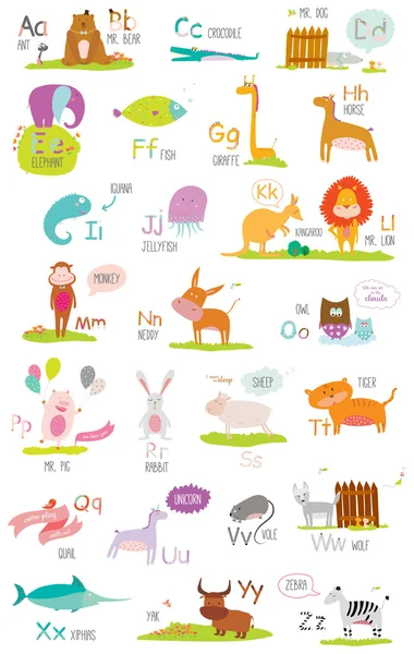 Alphabet zoo avec des animaux drôles — Image vectorielle