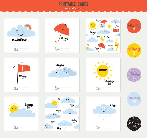 Smiley weather icons cards — Stock Vector