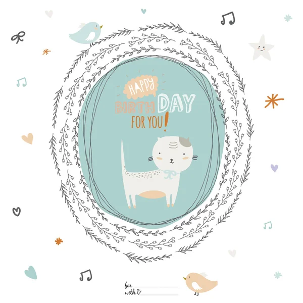 Tarjeta de feliz cumpleaños con deseo de saludo — Vector de stock