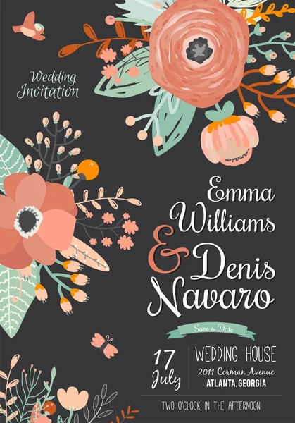 Floral Save the Date convite — Vetor de Stock