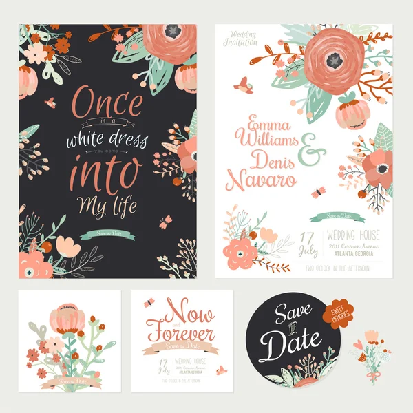 Invitations Floral Save the Date — Image vectorielle
