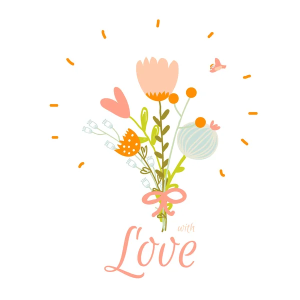 Amor Ramo de flores de verano — Vector de stock