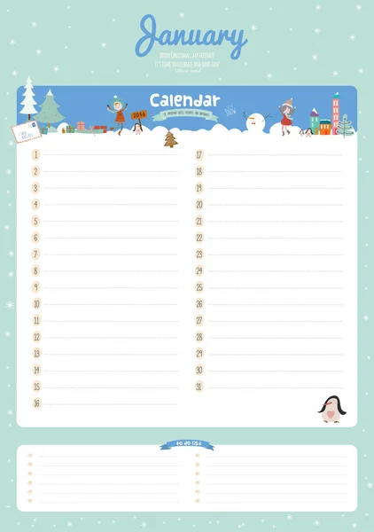 Vorlage für niedlichen Kalender 2016. — Stockvektor