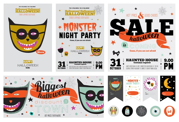 PrinSet Trick or Treat Poster Cards — Stock Vector