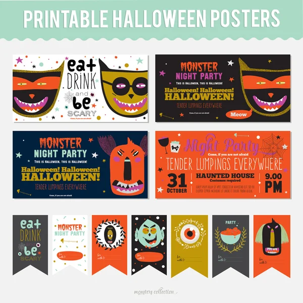 Zestaw Trick or Treat plakat karty — Wektor stockowy