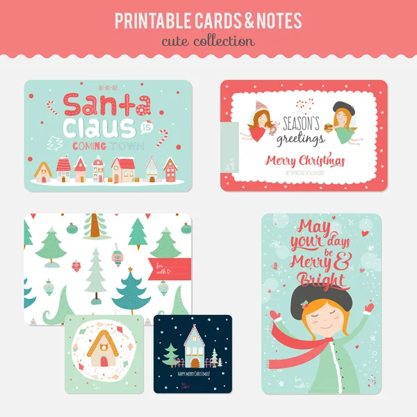 Cartes avec illustrations et souhaits de Noël — Image vectorielle