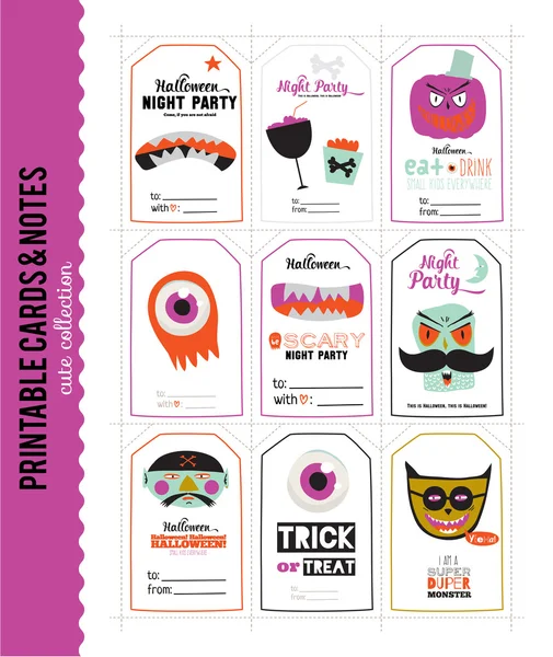 Cards with Halloween Illustrations and Wishes — 图库矢量图片