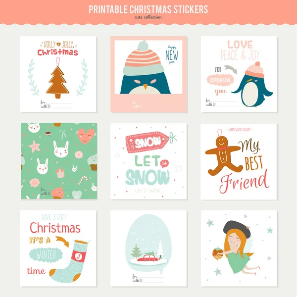 Cards with Christmas Illustrations and Wishes 图库矢量图片