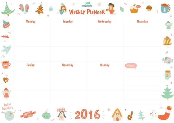 Söt kalender dagliga Planner — Stock vektor