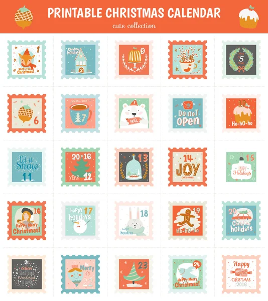 Printable advent calendar — Stock Vector