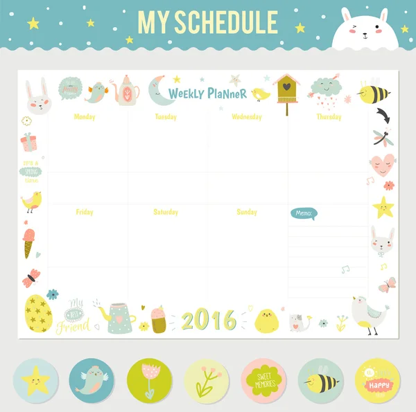 Schattig kalender dagelijkse Planner — Stockvector