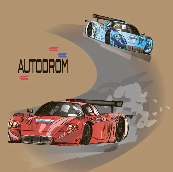 Coches de carreras en la pista — Vector de stock