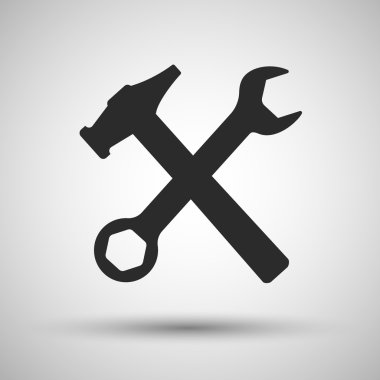 İngiliz anahtarı ve çekiç. Araçlar simgesi.