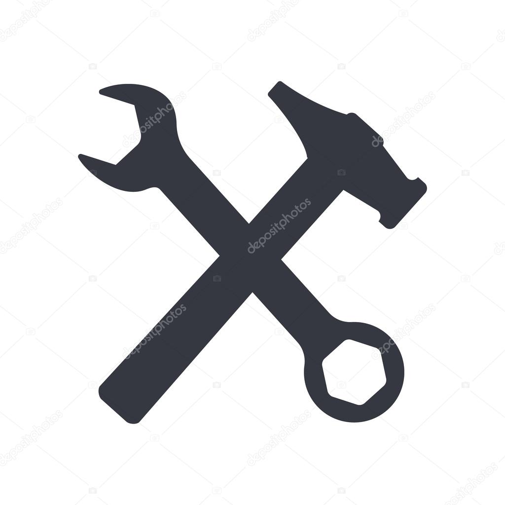 Wrench and hammer isolated on white background.