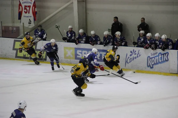 Partido Hockey Entre Equipo Kiev Falcons Club Bila Tcherkva Leopard —  Fotos de Stock