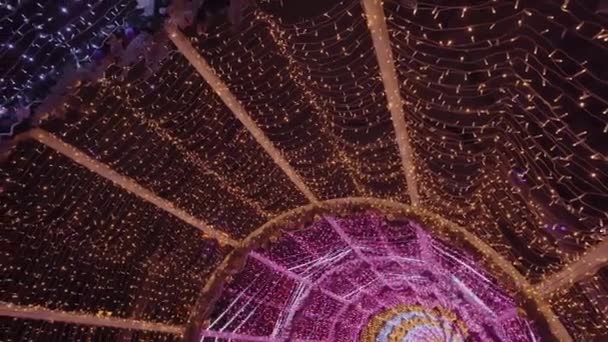 Il tunnel di anno nuovo di ghirlande. decorazioni leggere. Luci di Natale lampeggianti — Video Stock