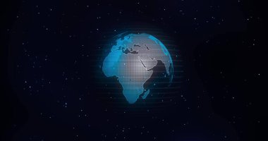 Küresel İletişim Konsepti, Dünya 'nın mavi bilye ile dönmesi. Dünya Dönen Animasyon Sosyal Gelecek Teknolojisi Soyutlaması. Ve hat bağlantısı. Fütürist ve Teknoloji Konseptleri.