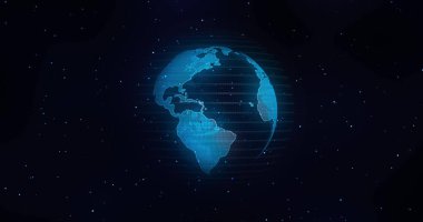 Küresel İletişim Konsepti, Dünya 'nın mavi bilye ile dönmesi. Dünya Dönen Animasyon Sosyal Gelecek Teknolojisi Soyutlaması. Ve hat bağlantısı. Fütürist ve Teknoloji Konseptleri.