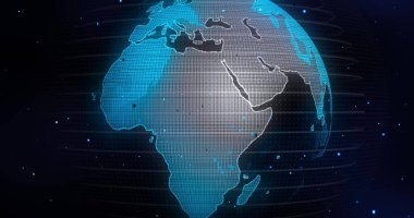 Küresel İletişim Konsepti, Dünya 'nın mavi bilye ile dönmesi. Dünya Dönen Animasyon Sosyal Gelecek Teknolojisi Soyutlaması. Ve hat bağlantısı. Fütürist ve Teknoloji Konseptleri.