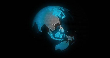 Küresel İletişim Konsepti, Dünya 'nın düğüm ve çizgi bağlantısı ile dönmesi. Gelecekçi ve Teknoloji Konseptleri. Mavi Bilye. Dünya Dönen Animasyon Sosyal Gelecek Teknolojisi Soyut.