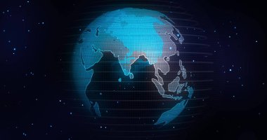 Küresel İletişim Konsepti, Dünya 'nın mavi bilye ile dönmesi. Dünya Dönen Animasyon Sosyal Gelecek Teknolojisi Soyutlaması. Ve hat bağlantısı. Fütürist ve Teknoloji Konseptleri.