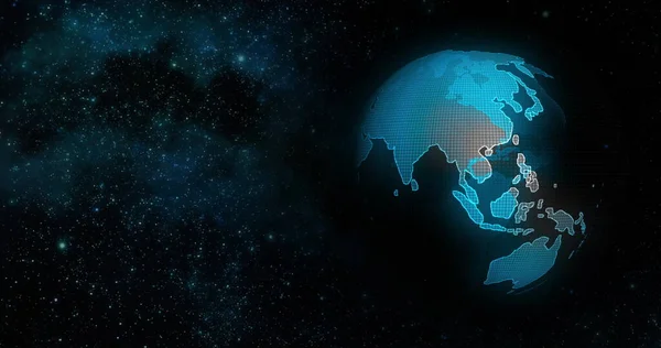 Sichtbare Erde Blauer Marmor Digitale Wolken Erde rotierende Animation soziale Zukunftstechnologie abstraktes 3D Rendering. Galaxie. Die Bewegung der Erde im Weltraum. Clip enthält Raum, Planet, Sterne, Kosmos — Stockfoto