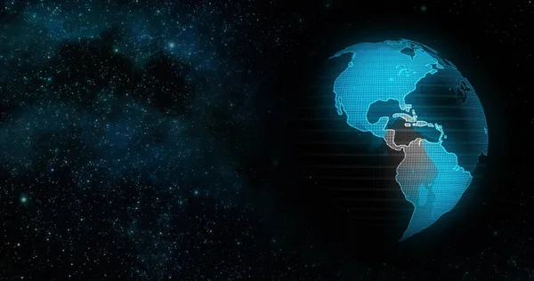 Sichtbare Erde Blauer Marmor Digitale Wolken Erde rotierende Animation soziale Zukunftstechnologie abstraktes 3D Rendering. Galaxie. Die Bewegung der Erde im Weltraum. Clip enthält Raum, Planet, Sterne, Kosmos — Stockfoto