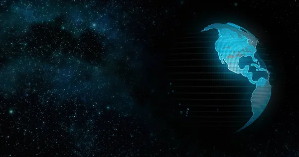 Visibile Terra Blu Marmo Nuvole digitali Terra rotazione animazione sociale futuro tecnologia astratta 3d Rendering. Galassia. Il movimento della terra nello spazio. Clip contiene spazio, pianeta, stelle, cosmo — Foto Stock