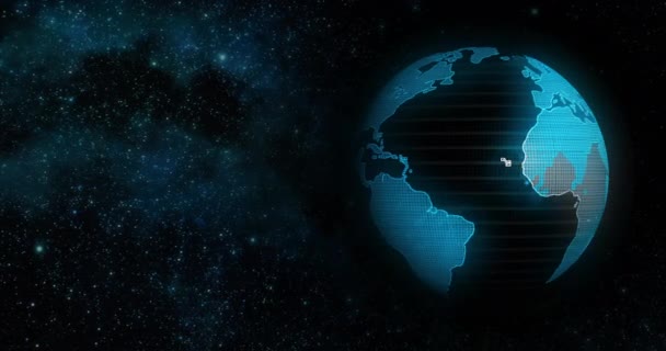 Ορατή Γη Μπλε Μάρμαρο Ψηφιακά Σύννεφα Γη περιστρεφόμενο animation κοινωνική μελλοντική τεχνολογία αφηρημένη 3d Αποτύπωση. Γαλαξίας. Η κίνηση της γης στο διάστημα. Clip περιέχει χώρο, πλανήτη, αστέρια, σύμπαν — Αρχείο Βίντεο
