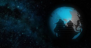 Görünür Toprak Mavi Mermer Dijital Bulutlar Dünya 'yı döndüren sosyal gelecek teknolojisi soyut 3D görüntüleme. Galaksi. Dünya 'nın uzayda hareketi. Klip uzayı, gezegeni, yıldızları, evreni içerir