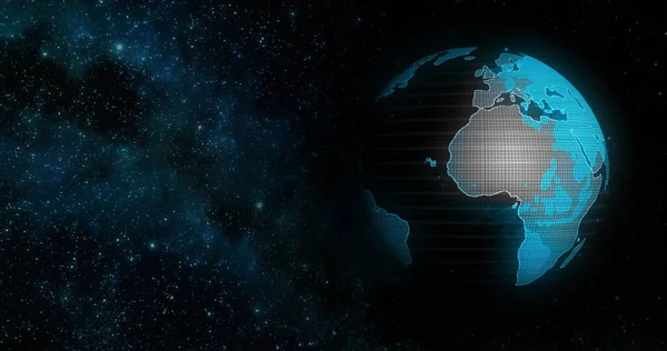 Visibile Terra Blu Marmo Nuvole digitali Terra rotazione animazione sociale futuro tecnologia astratta 3d Rendering. Galassia. Il movimento della terra nello spazio. Clip contiene spazio, pianeta, stelle, cosmo — Foto Stock