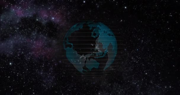 Stordata 3d Jorden. Binär kod som omger jorden roterar. Retro digital jord. Digitalt dataglob, abstrakt 3D-återgivning av datanätverk runt planeten jorden. Jordutsikt från yttre rymden — Stockvideo