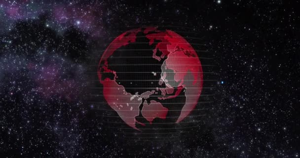 Red Earth Concept van aardopwarming. Big data 3d Aarde. Binaire code die om de wereld draait. Retro digitale aarde. Digitale data globe, abstracte 3D weergave van datanetwerk rondom planeet aarde. — Stockvideo