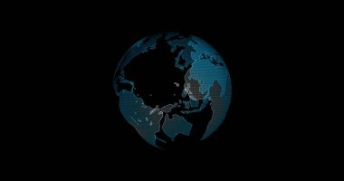 Dijital dünyanın dönmesi, 3d animasyon sosyal gelecek teknolojisi soyut iş dünyası bilimsel küresel ağ, animasyon dijital ağ veri iletişim teknolojisi arka planı.