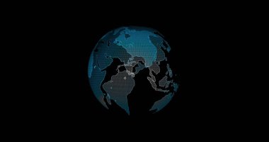 Dijital dünyanın dönmesi, 3d animasyon sosyal gelecek teknolojisi soyut iş dünyası bilimsel küresel ağ, animasyon dijital ağ veri iletişim teknolojisi arka planı.