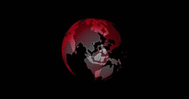 Kızıl Dünya dış uzaydan görünüyor. Büyük veri 3D Dünya. Dünyayı çevreleyen ikili kod. Retro dijital dünya. Dijital veri küresi, Dünya gezegenini çevreleyen veri ağının soyut 3D görüntülemesi.