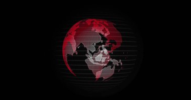 Büyük veri 3D Dünya. Dünyayı çevreleyen ikili kod. Retro dijital dünya. Dijital veri küresi, Dünya 'yı çevreleyen veri ağının soyut üç boyutlu yansıması. Dış uzaydan Kızıl Dünya Görünümü.
