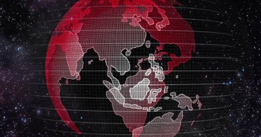 Kızıl Dünya Küresel Isınma Kavramı. Büyük veri 3D Dünya. Dünyayı çevreleyen ikili kod. Retro dijital dünya. Dijital veri küresi, Dünya gezegenini çevreleyen veri ağının soyut 3D görüntülemesi.