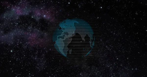 Big data 3d Terra. Codice binario che circonda il globo in rotazione. Terra retrò digitale. Globo di dati digitali, rendering 3D astratto della rete di dati che circonda il pianeta terra. Vista della Terra dallo spazio esterno — Foto Stock