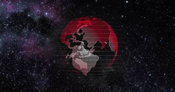 Red Earth Concept of Global Warming. Big data 3d Earth. Binary code surrounding globe rotating. Retro digital Earth. Digital data globe,abstract 3D rendering of data network surrounding planet earth. — Stock Photo, Image