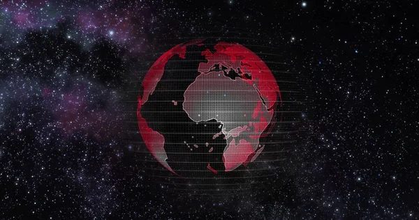Red Earth Concept of Global Warming. Big data 3d Earth. Binary code surrounding globe rotating. Retro digital Earth. Digital data globe,abstract 3D rendering of data network surrounding planet earth. — Stock Photo, Image