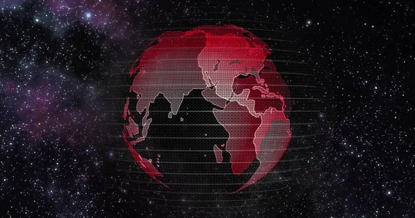 Red Earth Konzept der globalen Erwärmung. Big Data 3D Erde. Binärcode, der den Globus umgibt, rotiert. Retro digitale Erde. Digitaler Datenglobus, abstraktes 3D-Rendering von Datennetzen rund um den Planeten Erde. — Stockfoto
