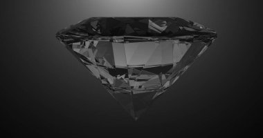 Güzel büyük kristal parlak yuvarlak kesim elmas, siyah ayna karşısında döner izole arka plan. Yan görüntüyü kapat. Kusursuz döngü 4k cg 3D animasyon