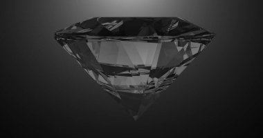 Güzel büyük kristal parlak yuvarlak kesim elmas, siyah ayna karşısında döner izole arka plan. Yan görüntüyü kapat. Kusursuz döngü 4k cg 3D animasyon