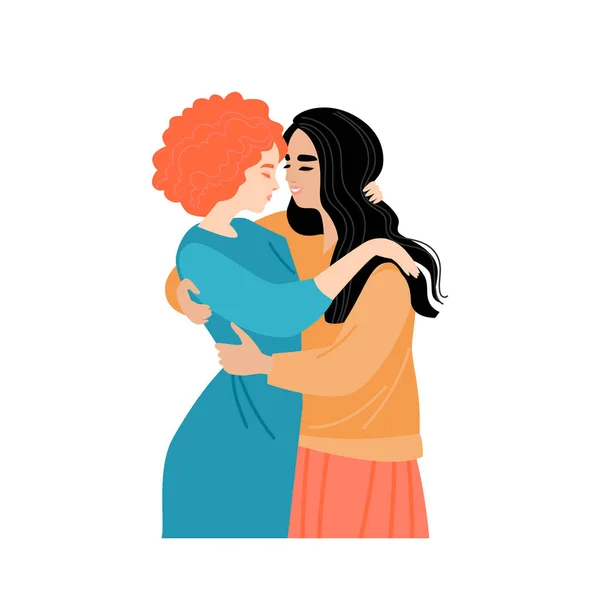 Dos Chicas Están Abrazando Linda Pareja Lgbt Ilustración Vectorial Estilo — Archivo Imágenes Vectoriales