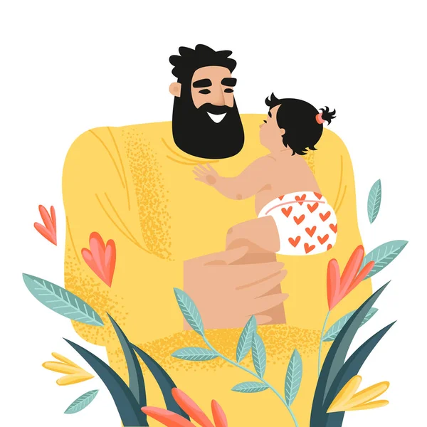 Dad Holding Little Baby His Arms Cute Fathers Day Vector — Wektor stockowy