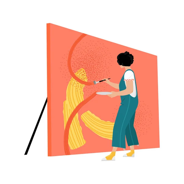 Flickan Målar Abstrakt Bild Samtidskoncept Vektor Illustration Ung Kreativ Kvinna — Stock vektor
