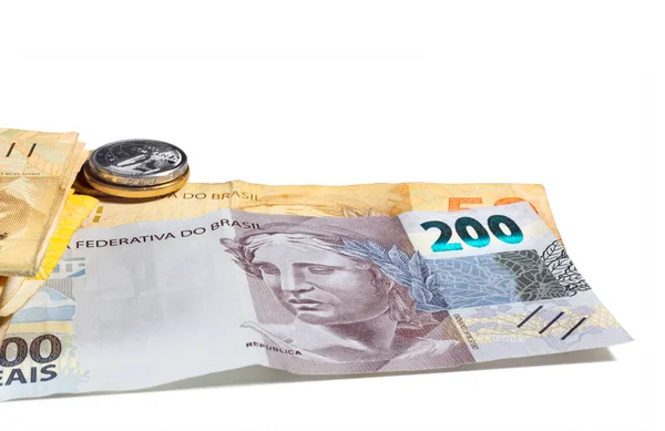 Brazilian Money Bill Coins Two Hundred Bill Ten Twenty Fifty — Stockfoto