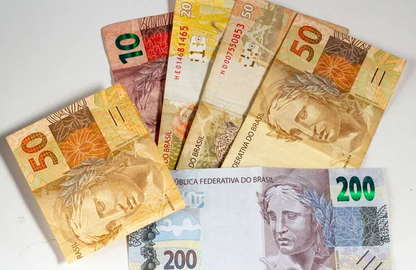 Brazilian Money Bill Two Hundred Bill Ten Twenty Fifty Real — Foto de Stock